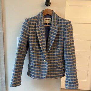 L'Agence Jennah Cropped Blazer Blue and Gold Plaid Size 4